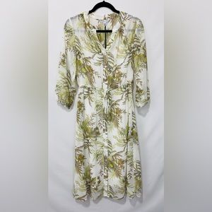 41 HAWTHORN Tropical Buttondown Lightweight Long Sleeve Dress Tie Waist …